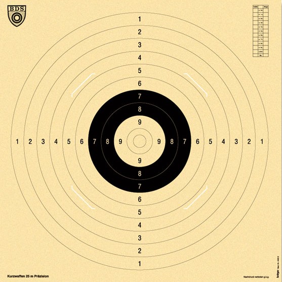 BDS Kurzwaffen Scheibe 25m/MD für die Diziplinen Sportgewehr Selbstlader für Kurzwaffenpatronen, optische VisierungBDS - Mehrdistanz Büchse (offene Visierung)